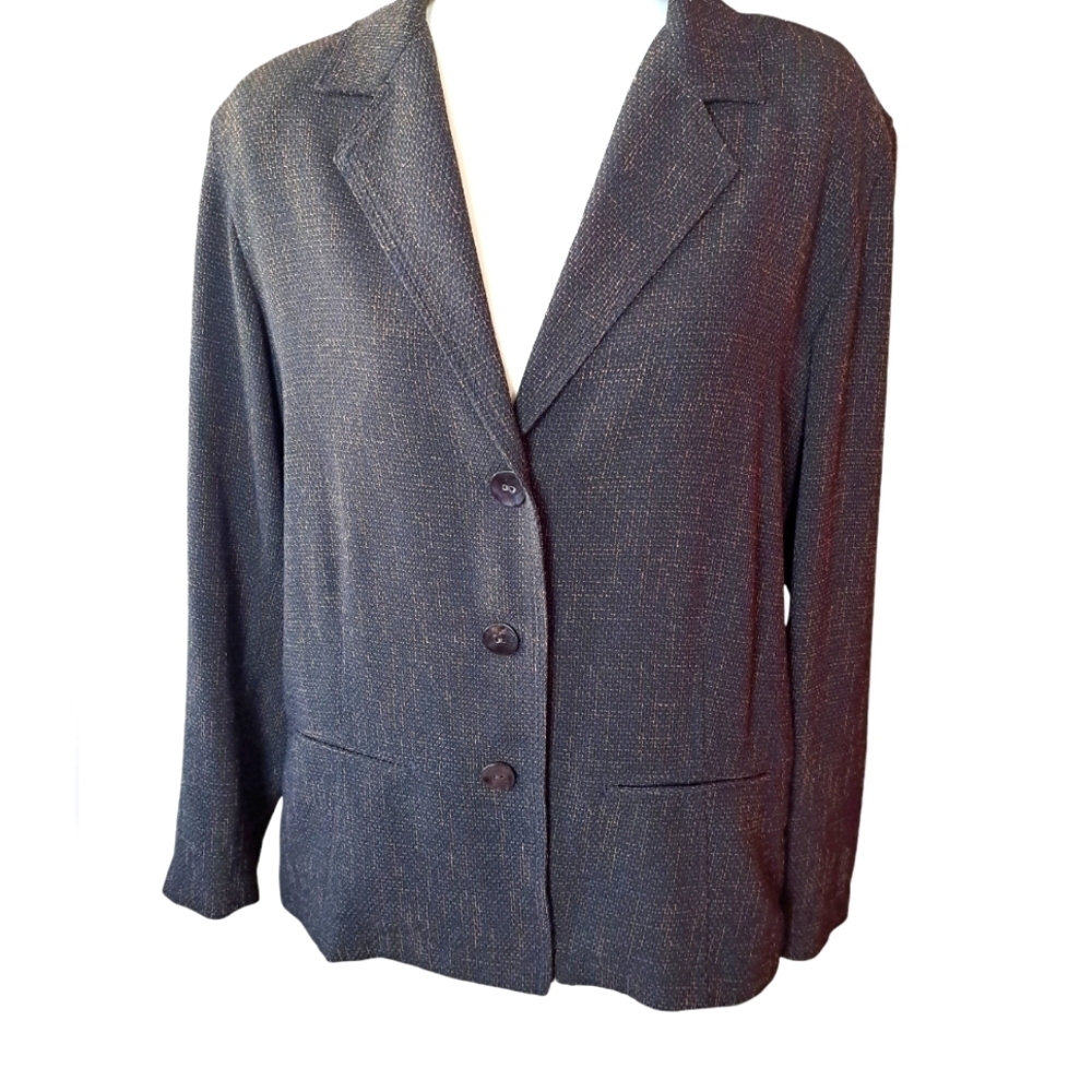 Chico's 2 or medium tweedy business career jacket silk asian print lining